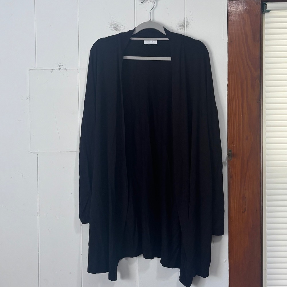 Soma WKND Womens Open Front Cardigan Black Long Sleeve Relaxed Knit Layering XL